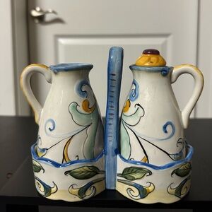 Fitz and Floyd Ceramic Cruet Set with Blue and Yellow Accents
